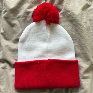 Red and White Pom-Pom Beanie for Kids